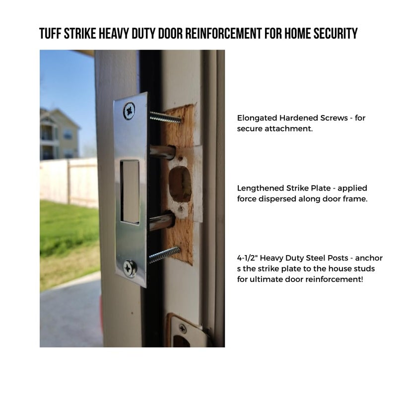 TUFF STRIKE Door Reinforcement Lock | Kick-Proof Deadbolt Strike Plate | Ultimate Home Security & Break-in Prevention | Strengthens Door Frame Against Forced Entry - Image 3